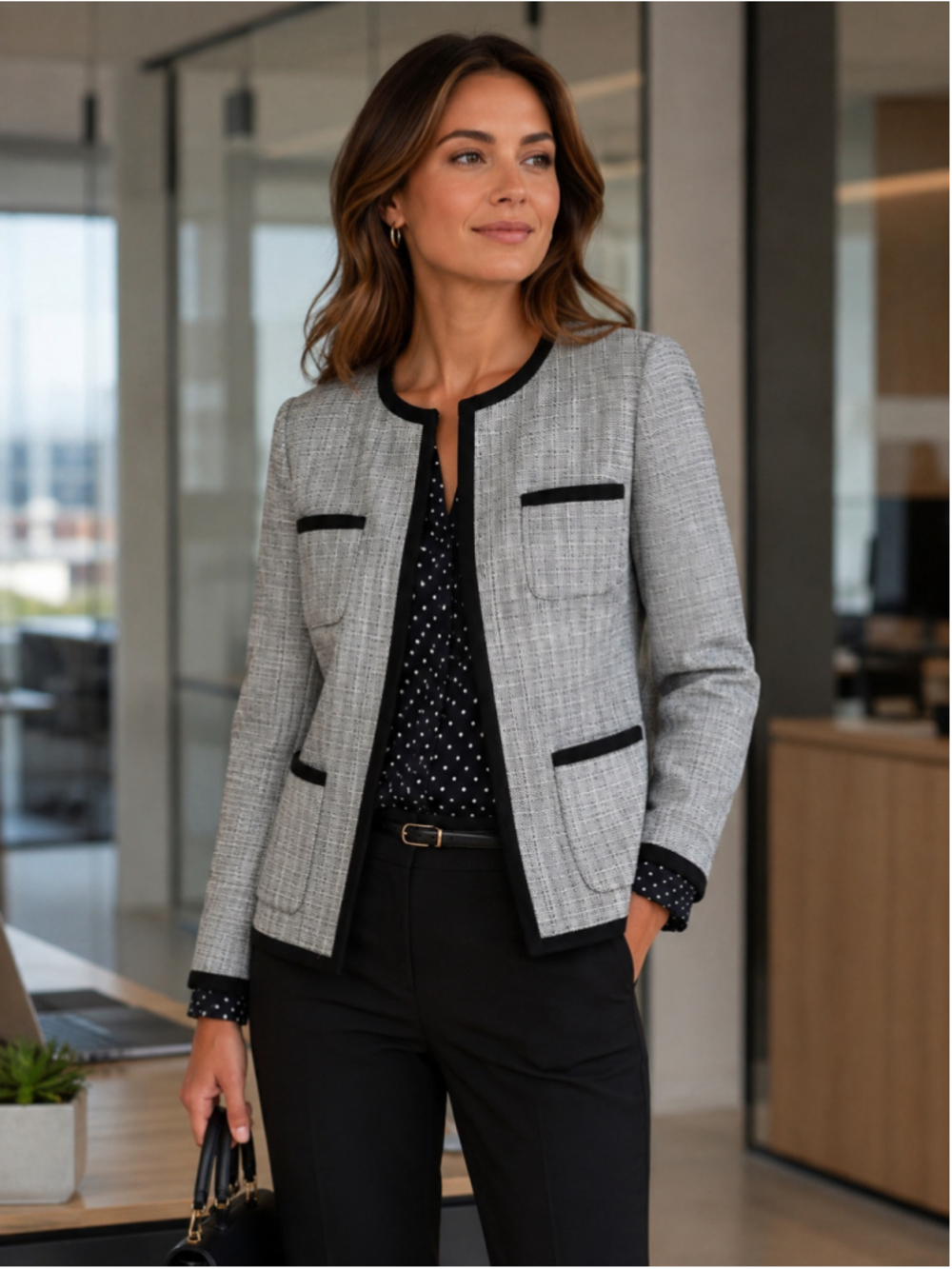 Women's TALBOTS Gray & Black Blazer Jacket Size 6 Summer